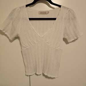 Plenty White Knit V-Neck Blouse Size Medium